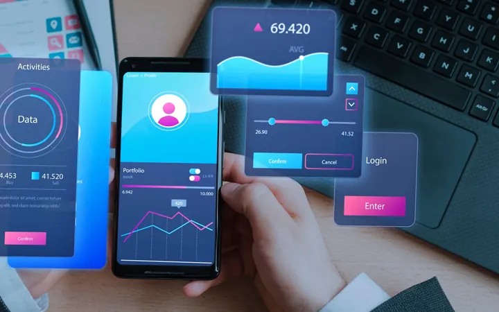 Mobile app screens on a smartphone